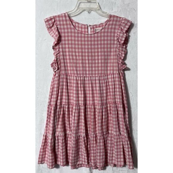 Altar’d State Pink Gingham Tiered Mini Dress Size M Short Sleeve Summer Casual - Picture 1 of 10